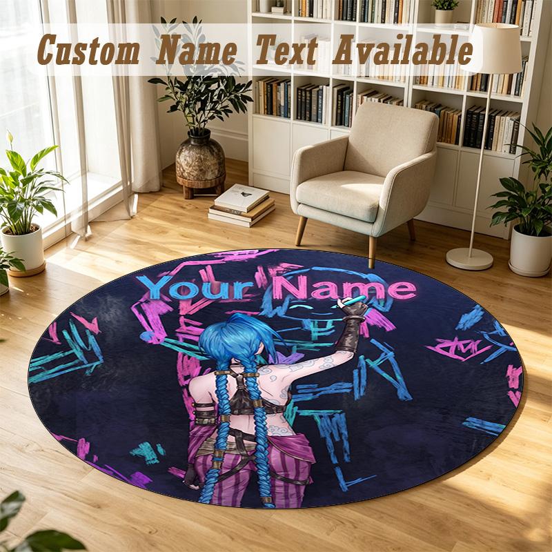 Arcane Personalized Round Rug Support Custom Name, Soft Home Decor Mat