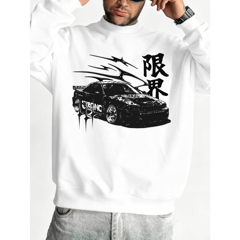 Popular Selection Sweatshirt, Heat Transfer Print, Lettering with Illustration, Racing, Boundaries, Suitable for Autumn and Winter, Men's