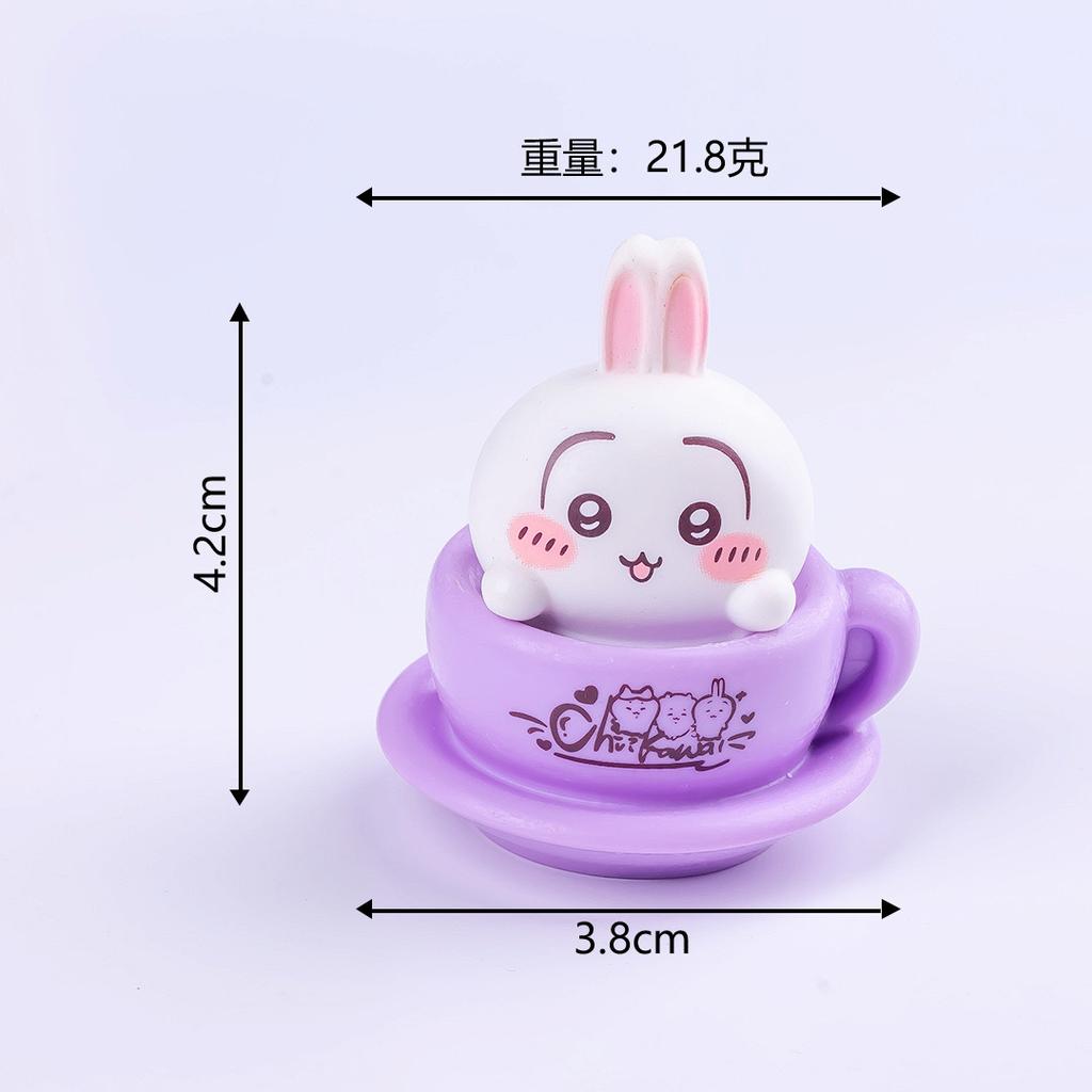 Cute Chiikawa Figures Mini Teacup Toy Set Hachiware Usagi Momonga Lion Desk Decoration Collectible Kawaii Ornaments Gift