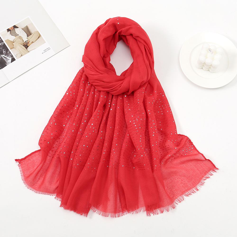 Autumn Winter New Candy Color Sequin Scarf Women Girls Rough Selvedge Scarves Soft Sunscreen Outdoor Shawl Female Wrap Shawls