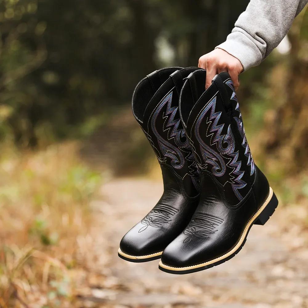 Men's Mid-calf Boots Handmade Leather Boots for Men Retro Western Cowboy Boots Designer Motorcycle Boot Big Size48 Botas