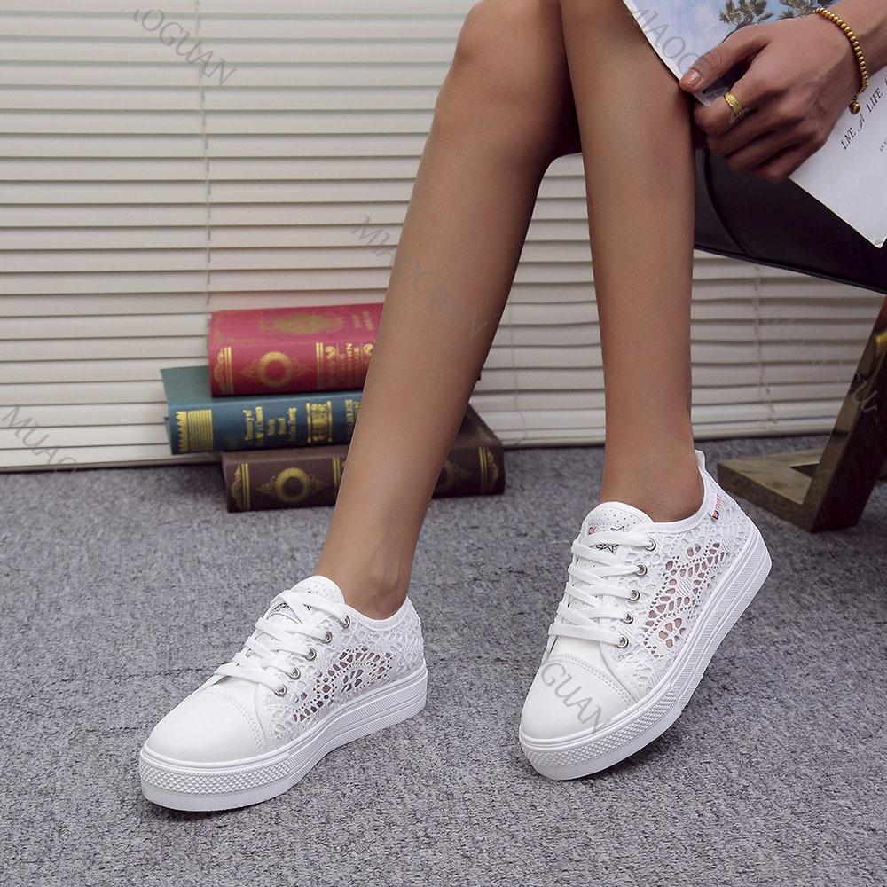 Fashion Spring Summer Women's Shoes New Hollow Mesh Breathable Sneakers Thick Bottom Casual Single Shoe Female Lace-up Vulcanize Shoes