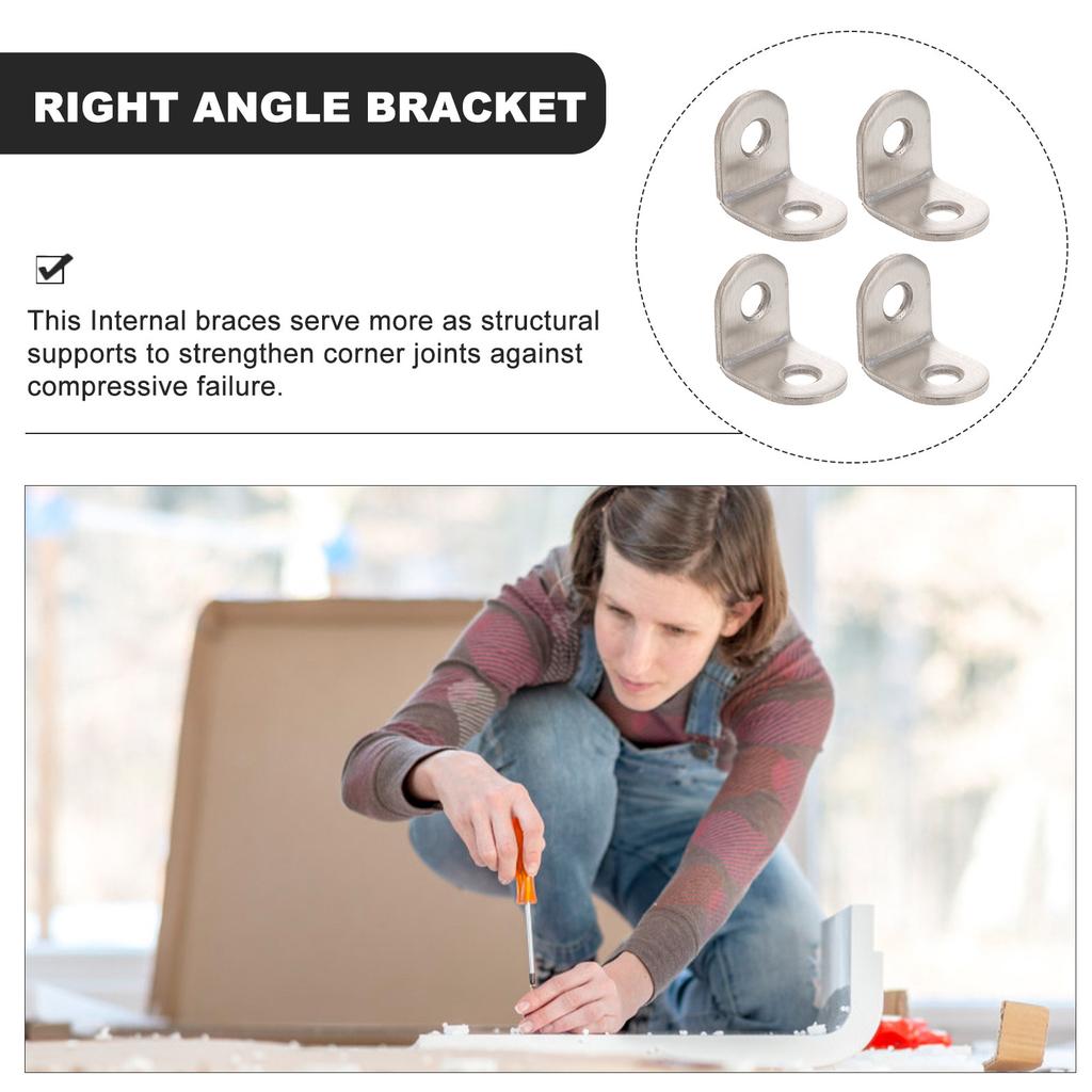 20Pcs Stainless Steel Corner Braces 20x20x16mm L Shape Fasteners Furniture Support Angle Bracket Silver Tone 2 Holes Round End