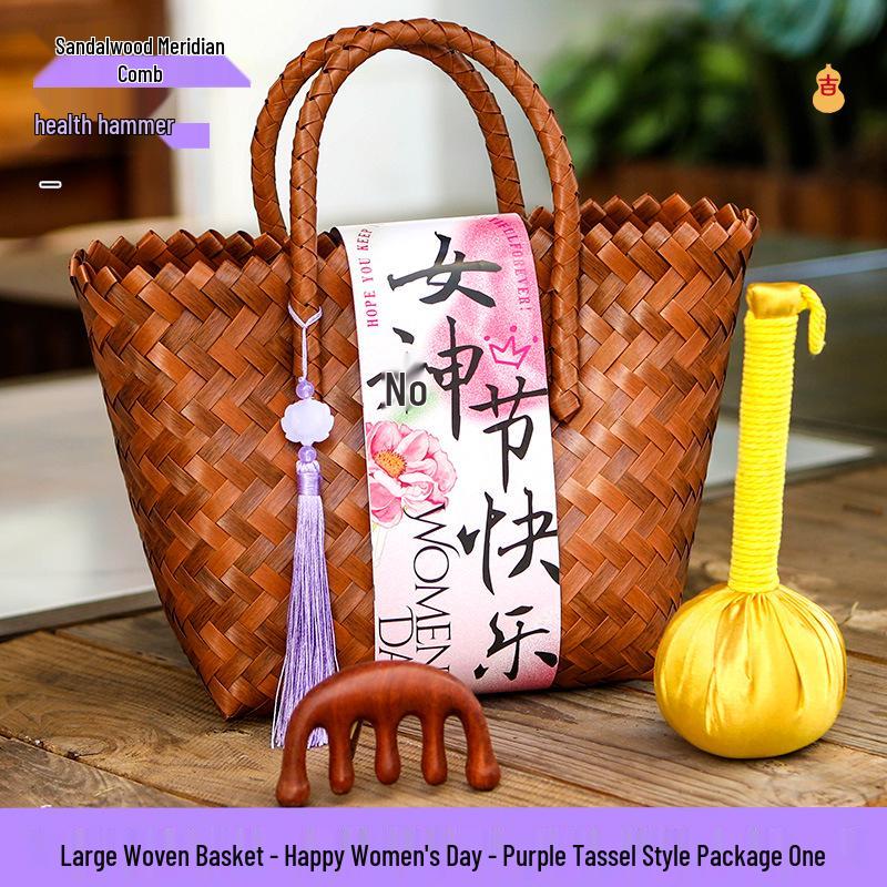 38th Festival Goddess Gift Set: High-End Bamboo Basket Souvenir for Employees