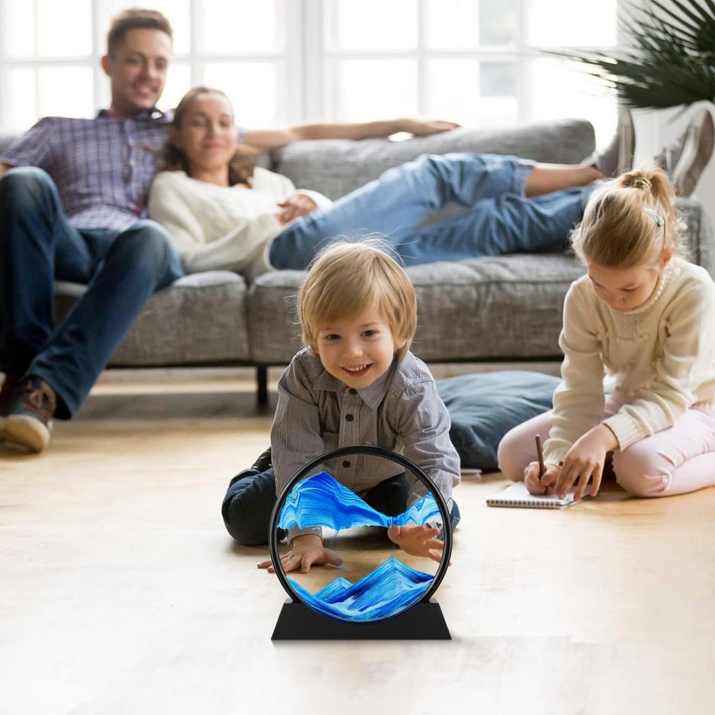 Moving Sand Art Picture - 3D Quicksand Painting Decor - Round Glass 3D Deep Sea Sandscape - Relaxing Home Decoration Desk Toys for Home Office Desk