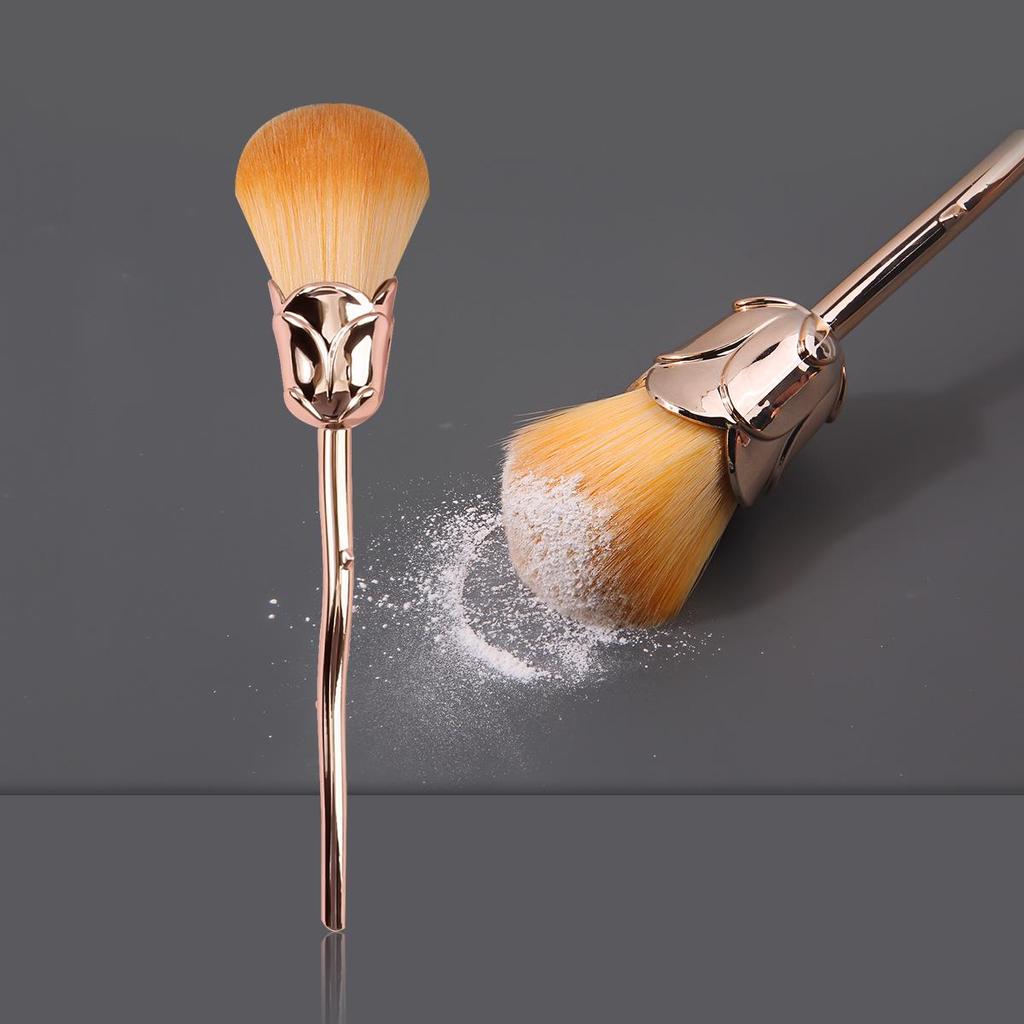 Portable High-End Soft Bristle Makeup Brush - Single Rose Flower Design for Powder and Blush
