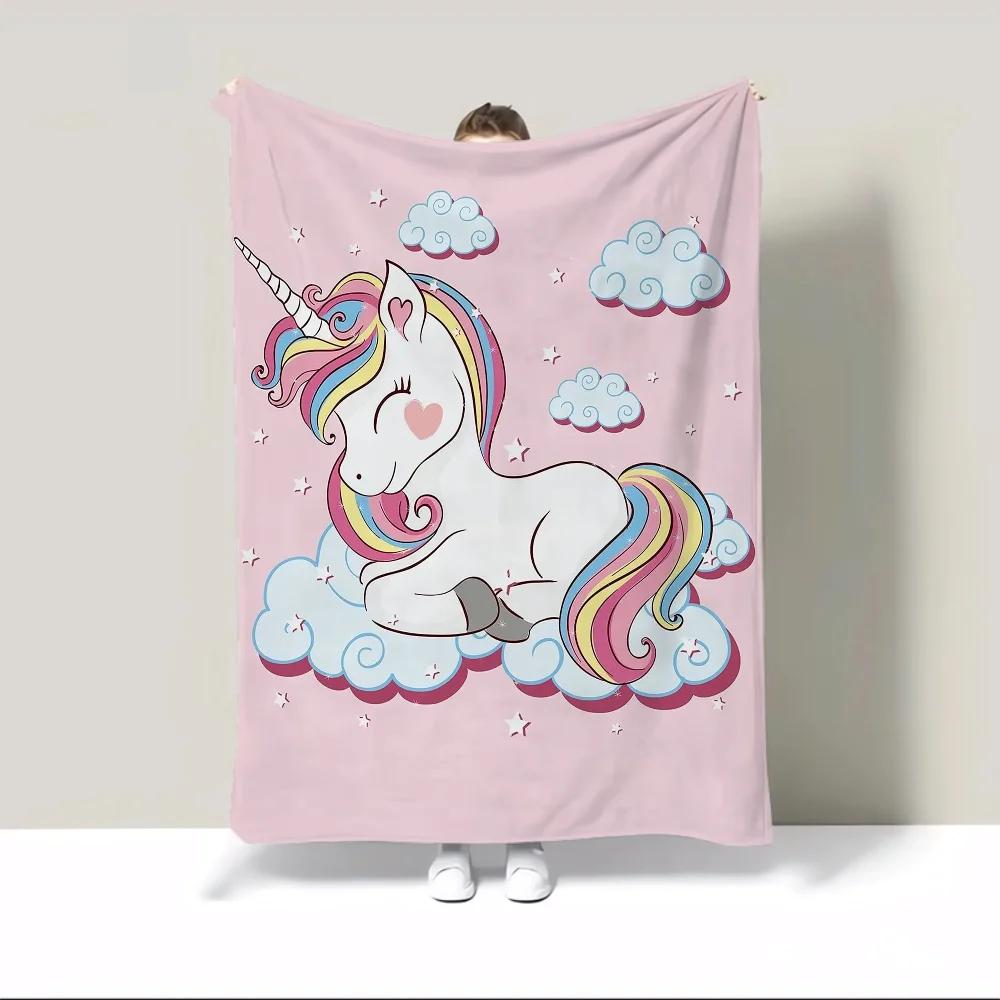 Cute Cartoon Unicorn Flannel Blanket Throw Knitted Plaid Home Interior Warm Blanket for Winter Fluffy Soft Blankets & Throw Knee