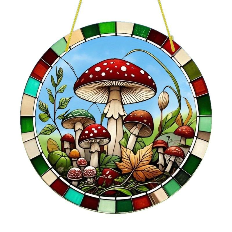 Mushroom Suncatcher, Stained Window Hanging, Four Seasons Decoration, novelty home decor, Perfect Durable for Bedroom, Store, Office, Kitchen