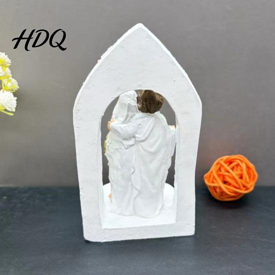 Holy Family Christmas Decor Religious Figurine Resin Sculpture of Mary Joseph & Tabletop Figurine Baby Jesus Hand-Painted Christian for Home,