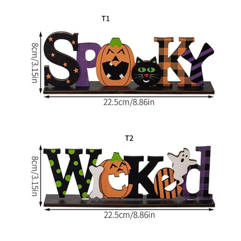 Eerie Wood Crafted Ornament Stylish Wood Halloween Letter Ornament Decoration for Enthusiastic Decorators