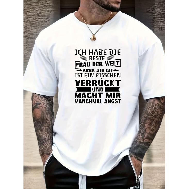 Men s Relaxed Fit Cotton Tee with German Graphic Print, Short Sleeve Crew Neck Casual Top for Everyday Wear S чёрный