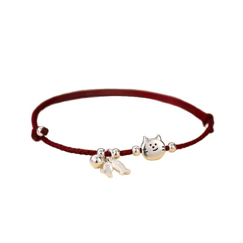 Cat Fish Zodiac Couple Bracelet: Red Woven Rope with Simple, Fresh Design