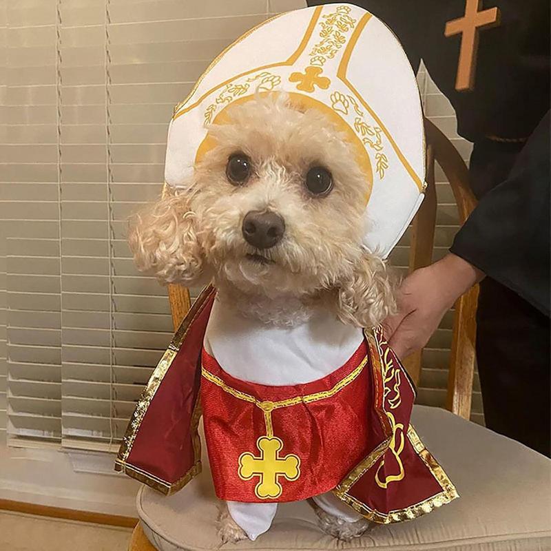 Dog Pope Costume Dog Robe Hat Costume Funny Cute Puppy Apparel For Holidays Events Festival Entertainment Performance Cosplay