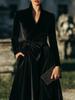 Women's Elegant Gold Velvet Twisted Waist Long Dress - European & American Autumn/Winter 2025 Collection
