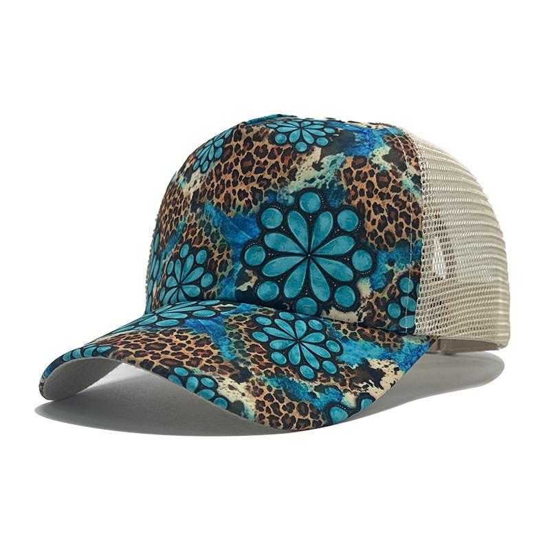 Pattern Floral Casual Wide Brim Baseball Cap Mesh Sun Hat For Outdoor Activities