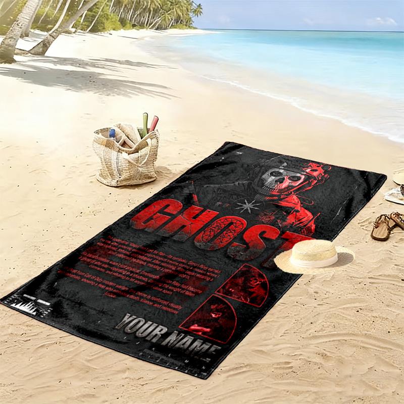 Name Custom Ghost COD Print Beach Towel, Large Soft Quick Dry Towel for Beach Camping Swimming