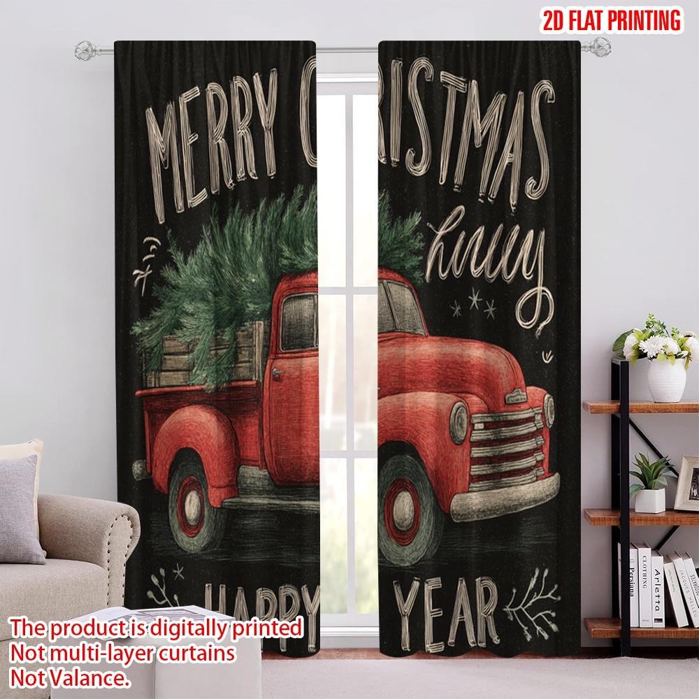 

2pcs,2D plane printing Pattern Curtains Christmas Car Polyester Fabric (without rod) Versatile All Ldeal for Bedroom, Living 52.50 × 116.00 cm 2 pcs