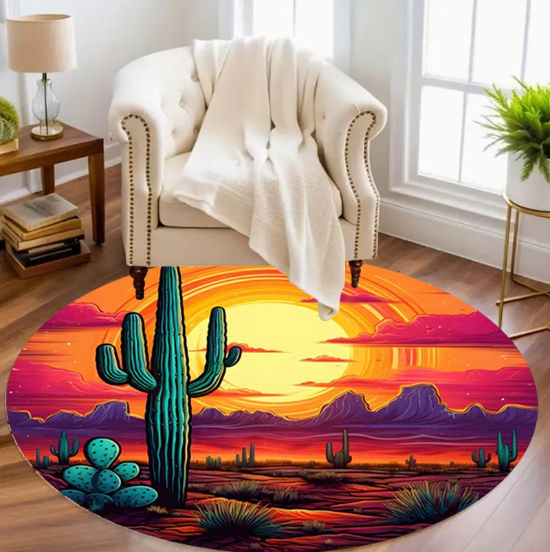 Realistic Sunflower Round Area Rug Vivid Floral Pattern Non-Slip Floor Carpet for Living Rooms Natural Home Decor Areas