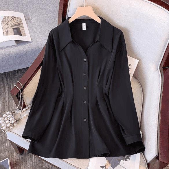 

Plus Size Elegant Long-Sleeved Mid-Length Shirt for Spring and Autumn M (suggested for 40-50 kg) чорний