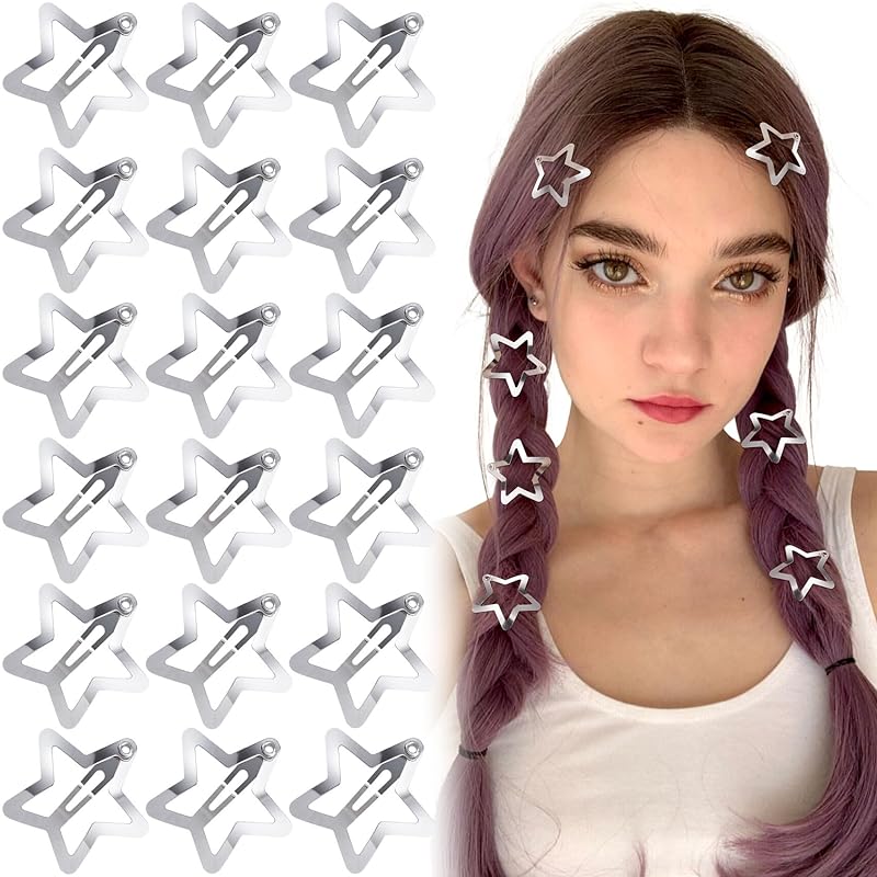 Joez Wonderful 20 Pcs Gold Star Hair Clips, 1.18 /3cm Metal Snap Hair Clips, Cute Star Clips Hair Barrettes, Non-Slip Fashion Stars Hair Accessories 20 Pcs Silver