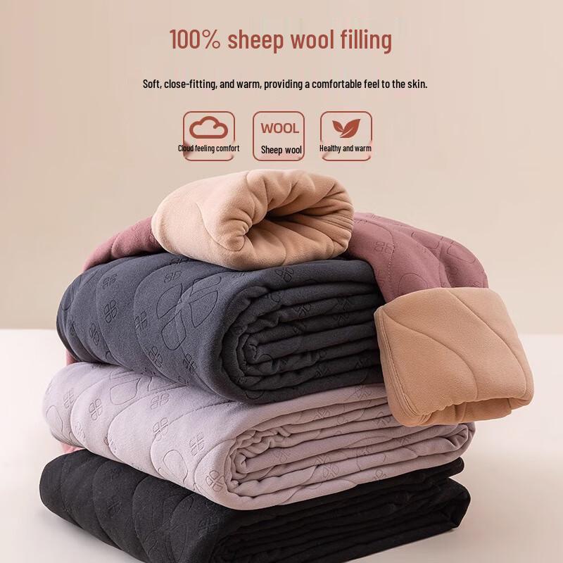 LANGSHA Leggings termici groși cu talie înaltă pentru femei, cu căptușeală 100% lână