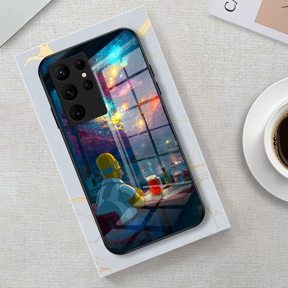 Simpson Night View Phone Case For Samsung S26 S25 Edge Ultra 23 22 21 20 Ultra Plus S24 Fe Glass Cover