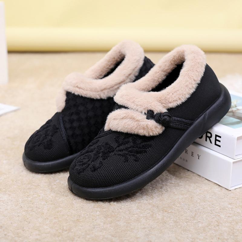 

Женские зимние вышитые лоферы повседневные нескользящие прогулочные балетки с подкладкой из искусственного меха теплые удобные пушистые плюшевые флисовые мокасины обувь для женщин 35