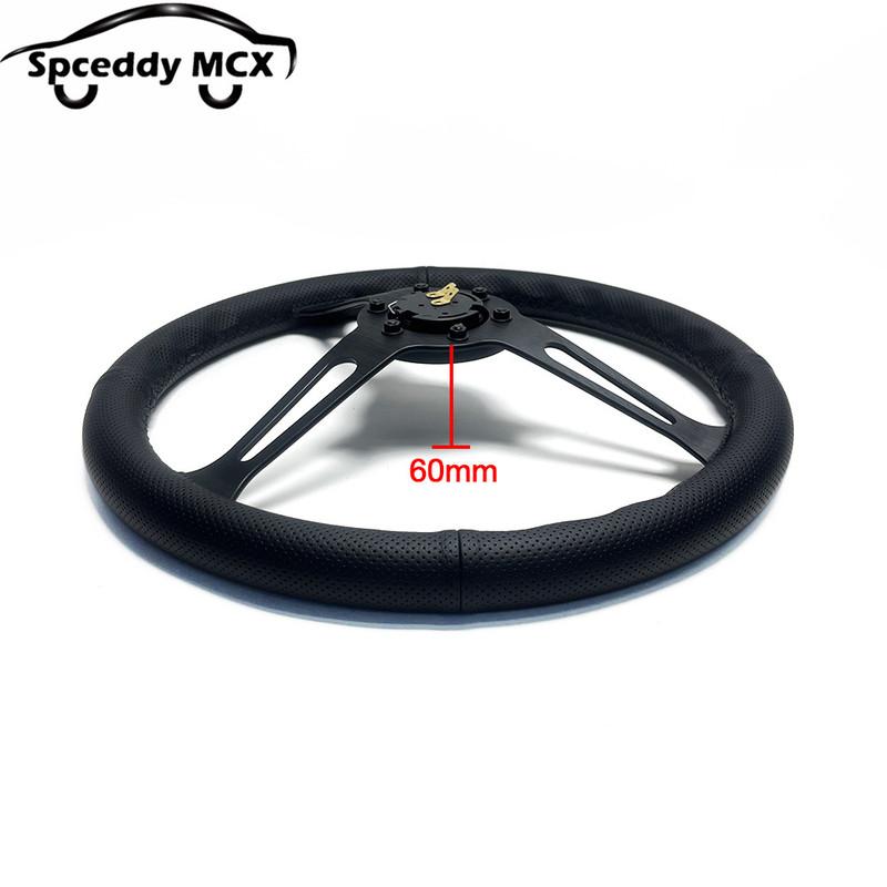 Spceddy MCX 15palcový JDM Černý Skutečná kůže Tuningový Sportovní Volant Klasický Závodní Volant Perforovaný 380mm Stříbrný