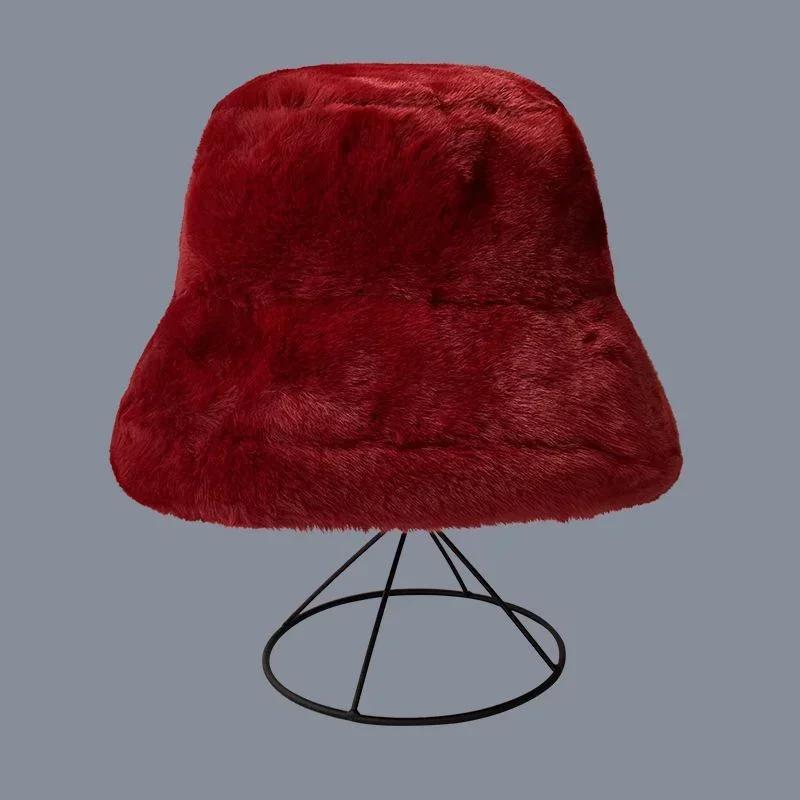 Winter Warm Imitation Mink Fur Fisherman Hat Korean Version Fashionable Versatile Bucket Hat Imitation Rabbit Fur