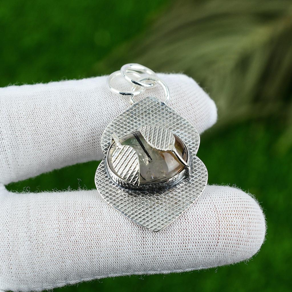 Womens Day Deal Sterling Silver Natural Black Rutile Sister Handmade New Pendant