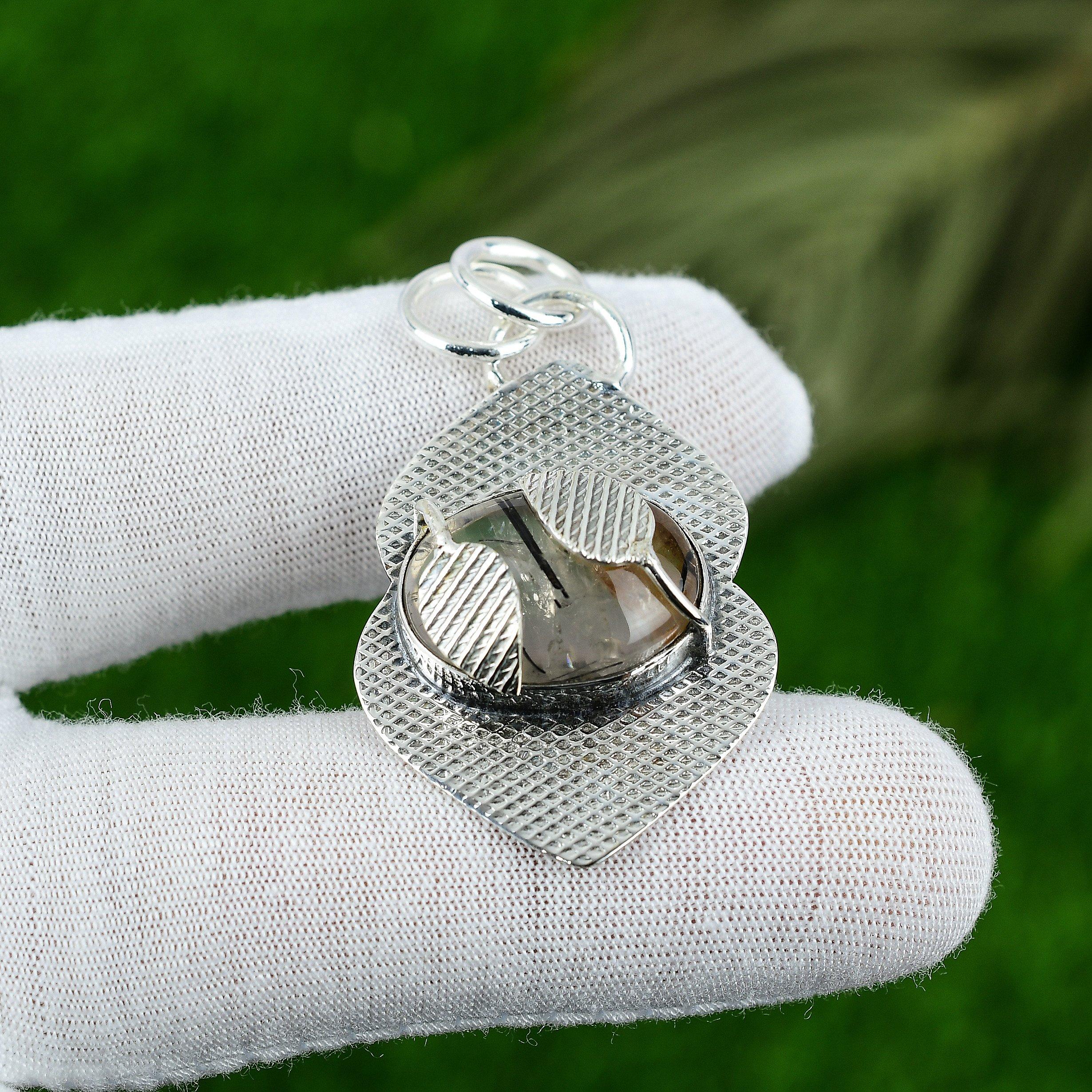 Womens day Deal Sterling Silver Natural Black Rutile Sister Handmade New Pendant