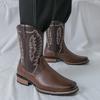 Designer Men's Retro Western Cowboy Boots Mens Fashion Patchwork Embroidery Mid-calf Leather Boot Designer Casual Shoes For Men
