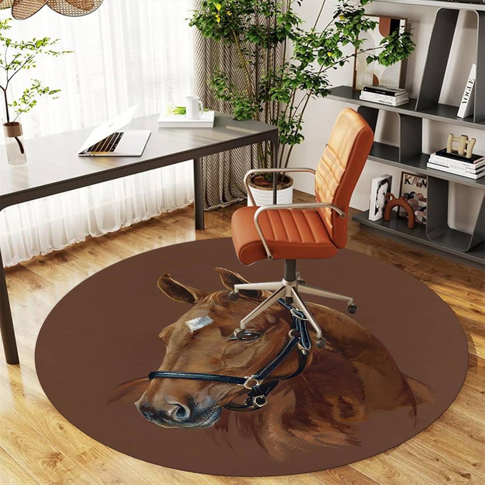 1 Stück Rundteppich mit Pferdekopfmuster für das Büro, Rundteppich unter dem Stuhl für Wohnzimmer, Schlafzimmer, Badezimmer Dekoration Teppich 091858
