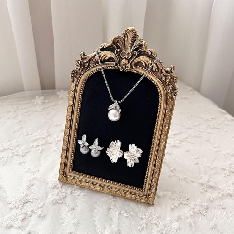 Vintage Inspired Earring Necklace Display Stand Flannel Lined Resin Frame Jewelry Organizers For Home Store Decoration