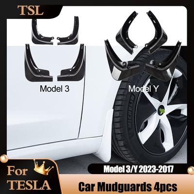 4PCS/Set For Tesla Model 3 2017 Mud Flaps Guards ABS Carbon Fiber Pattern Splash Fender Model Y 2023 2022 Auto