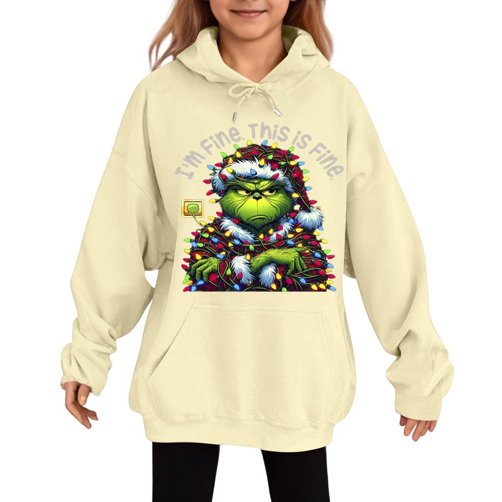 Dětská módní ležérní mikina s dlouhým rukávem, volná, s vánočním potiskem, pulovr s kapucí