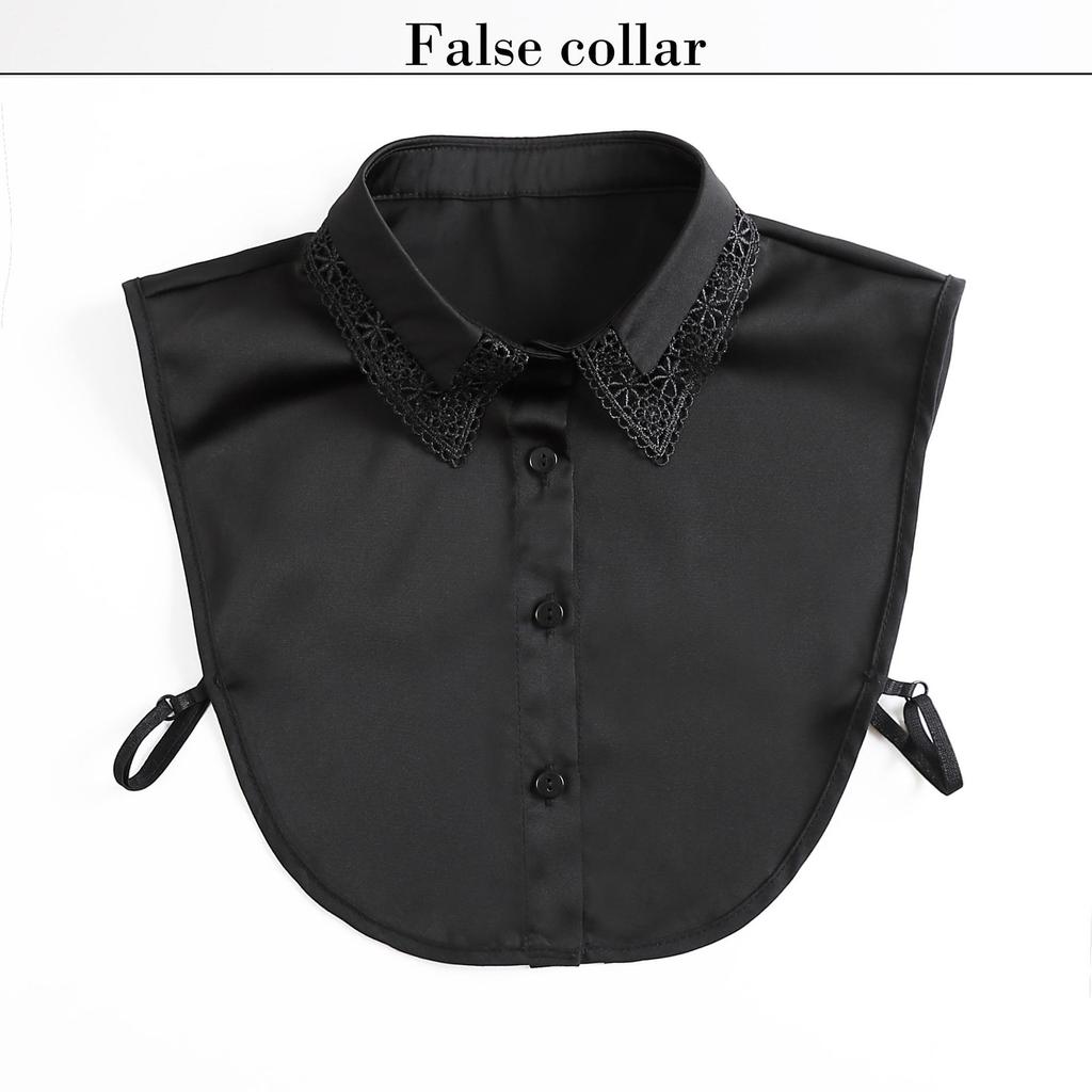 Women's Lace Decorative Hollow Out Detachable Collar Base Shirt for Autumn and Winter