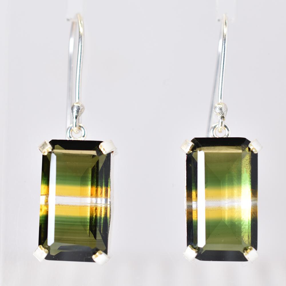54.75 Ct NATURAL Tourmaline CERTIFIED Bi-Color Emerald Earring Pair Gemstone MY.ER-29-NS