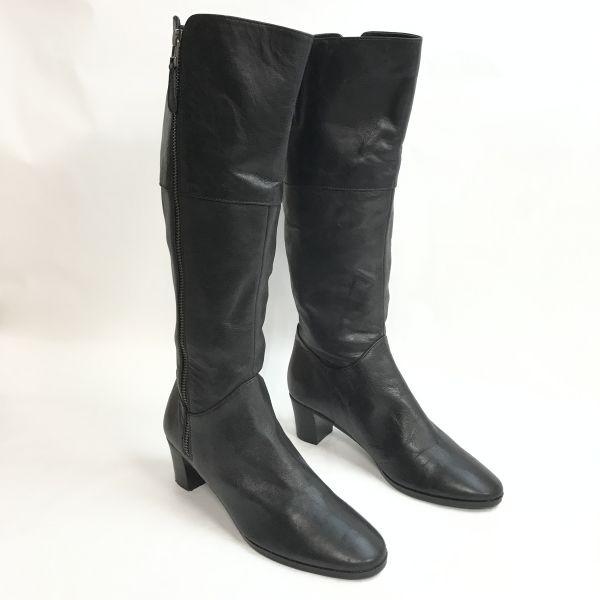 REGAL Leather Long Boots Size 22.5 Women’s Black Side Zip 5cm Heel Boots(USED)