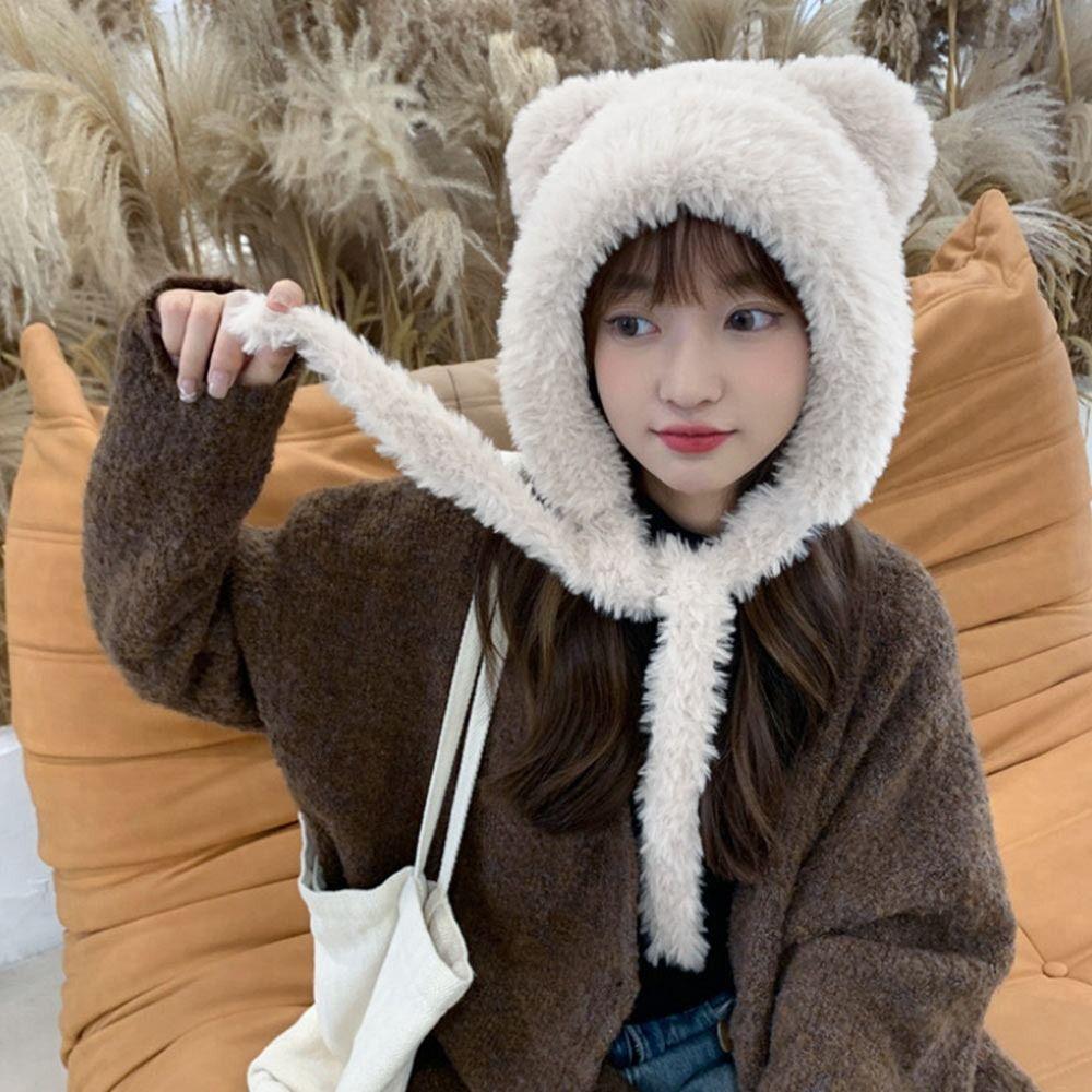Woolen Winter Hat Cute Bear Ears Cycling Cap Fashion Bucket Hat  for Women