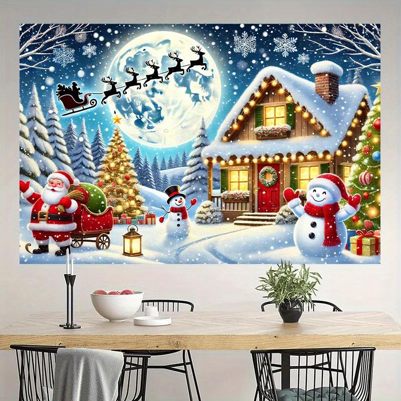 VIKAMA Christmas Snow Scene Tapestry Living Room Feature Wall Home Decor Room Accent Christmas Party Atmosphere Setting