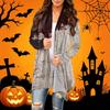 Women's Casual Halloween Printed Long Sleeve Mid-Length Cardigan Jacket for Fall