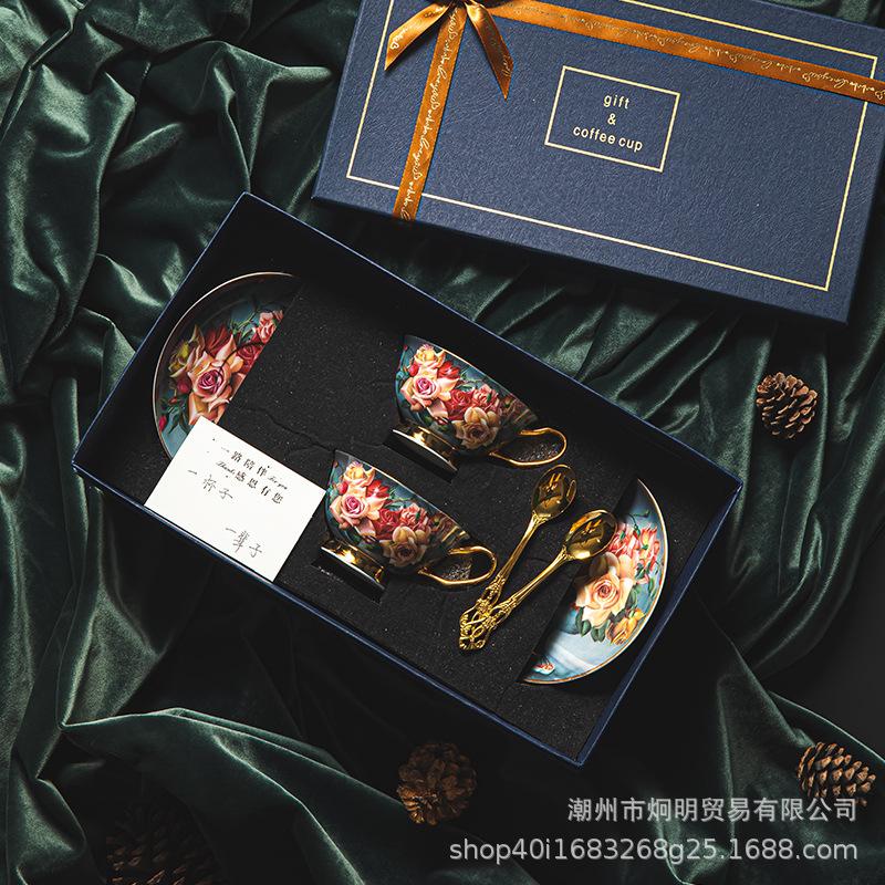 Yan Coffee Cup Chooses Bone China Afternoon Tea Tea Set Ceramic Gift Box Gift Gaoyan Premium Export Cup Saucer