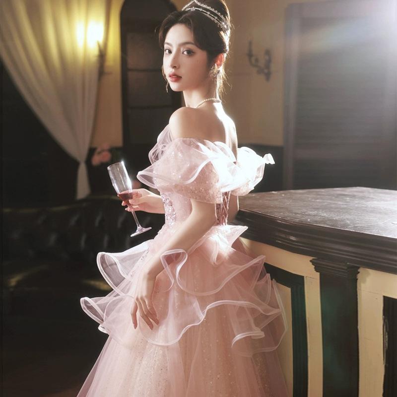 Art Test Evening Dress 1011 New Skirt Banquet Femininity Bar Mitzvah Pink Annual Meeting Host Evening Dress