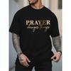 European Sizes [Summer Fashion, Prayer Quote T-Shirt] Plus Size Men's Casual T-Shirt - "Prayer Changes Things" Quote, Geometric Pattern, Round Neck