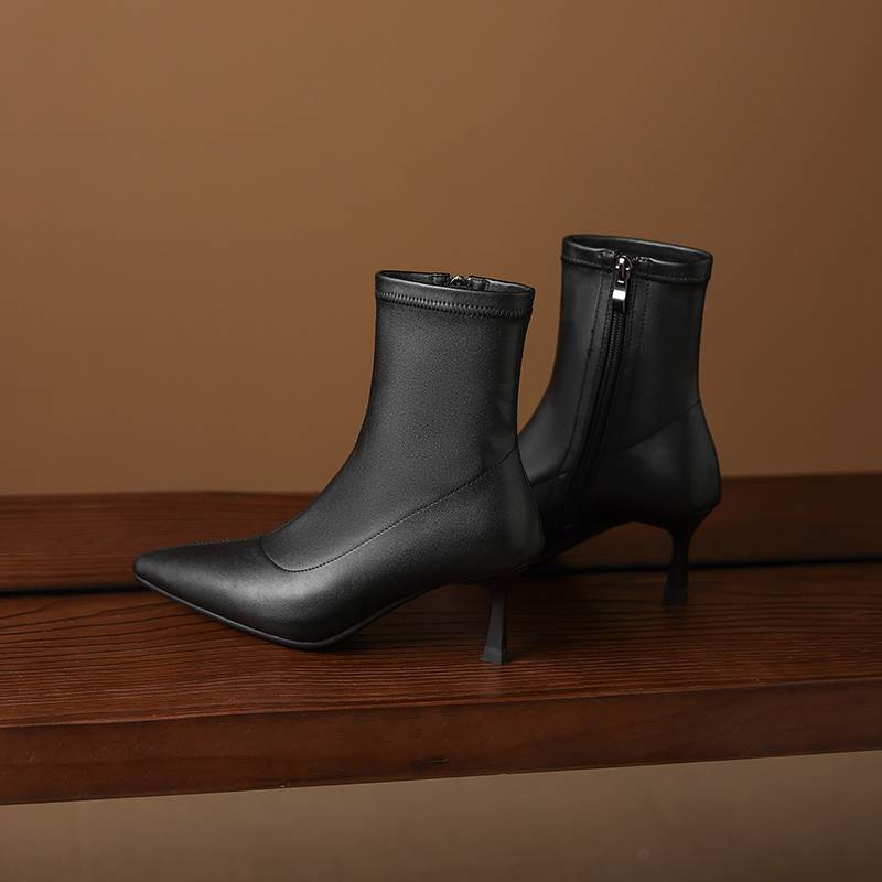 Krazing Pot Microfiber Pointed Toe Thin High Heels Modern Boots Size 42 Zip Women Elastic Ankle Boots