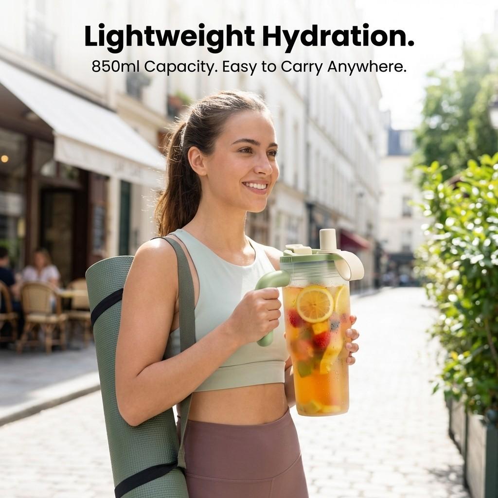 Transparent Plastic Water Bottle With Straw&Strainer Travel Sport Portable Drinking Bottle Large Capacity Heat-resistant Tumbler