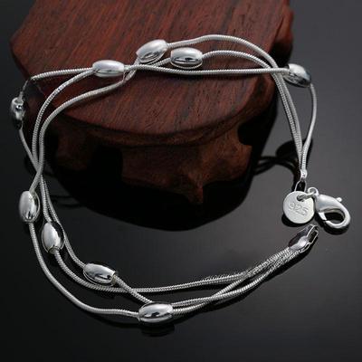 New Trendy Silver Three-Line Bead Bracelet - Elegant and Fashionable Jewelry Piece.