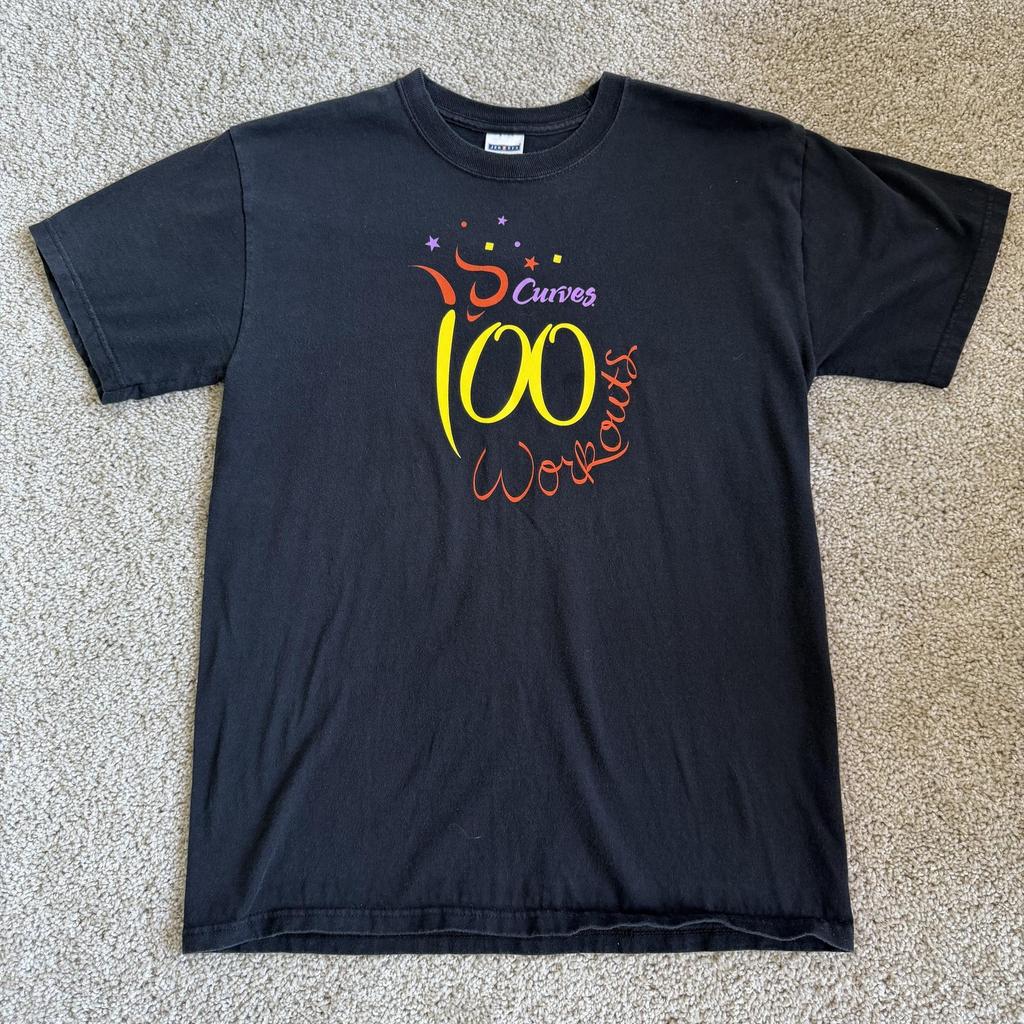 Curves 100 Workouts Shirt Mens Medium Black Fitness Gym Tee T-Shirt Jerzees Unisex T-Shirt