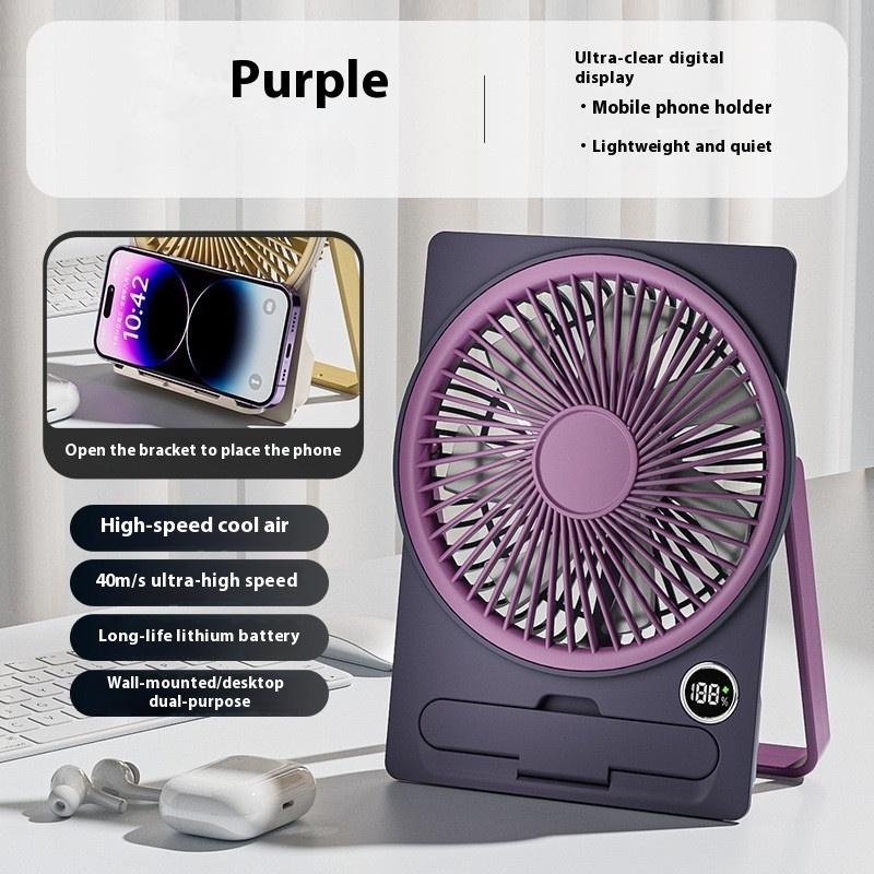 Ultra Thin Mini Fan Usb Rechargeable Card Fan Lcd Digital Display 5-Speed Adjustment Hanging Stand Dual Use Desktop Fan
